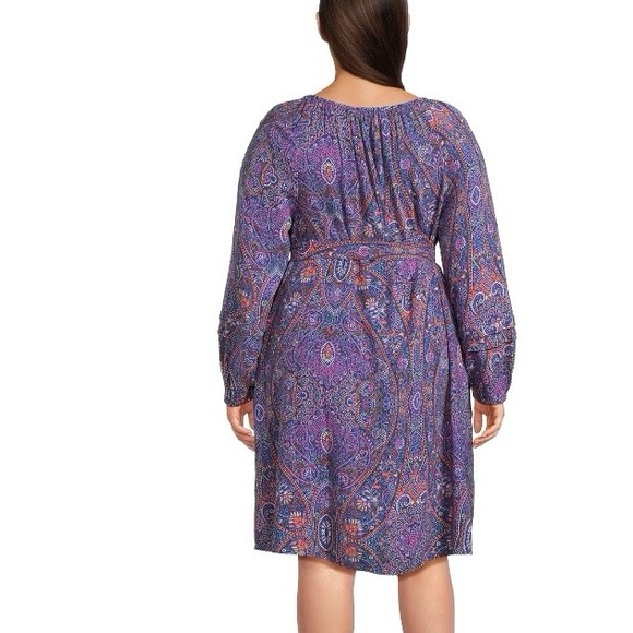 Terra & Sky Women's Boho Paisley  Shirred Mini Dress Plus Size 0X (14W) - Picture 2 of 14